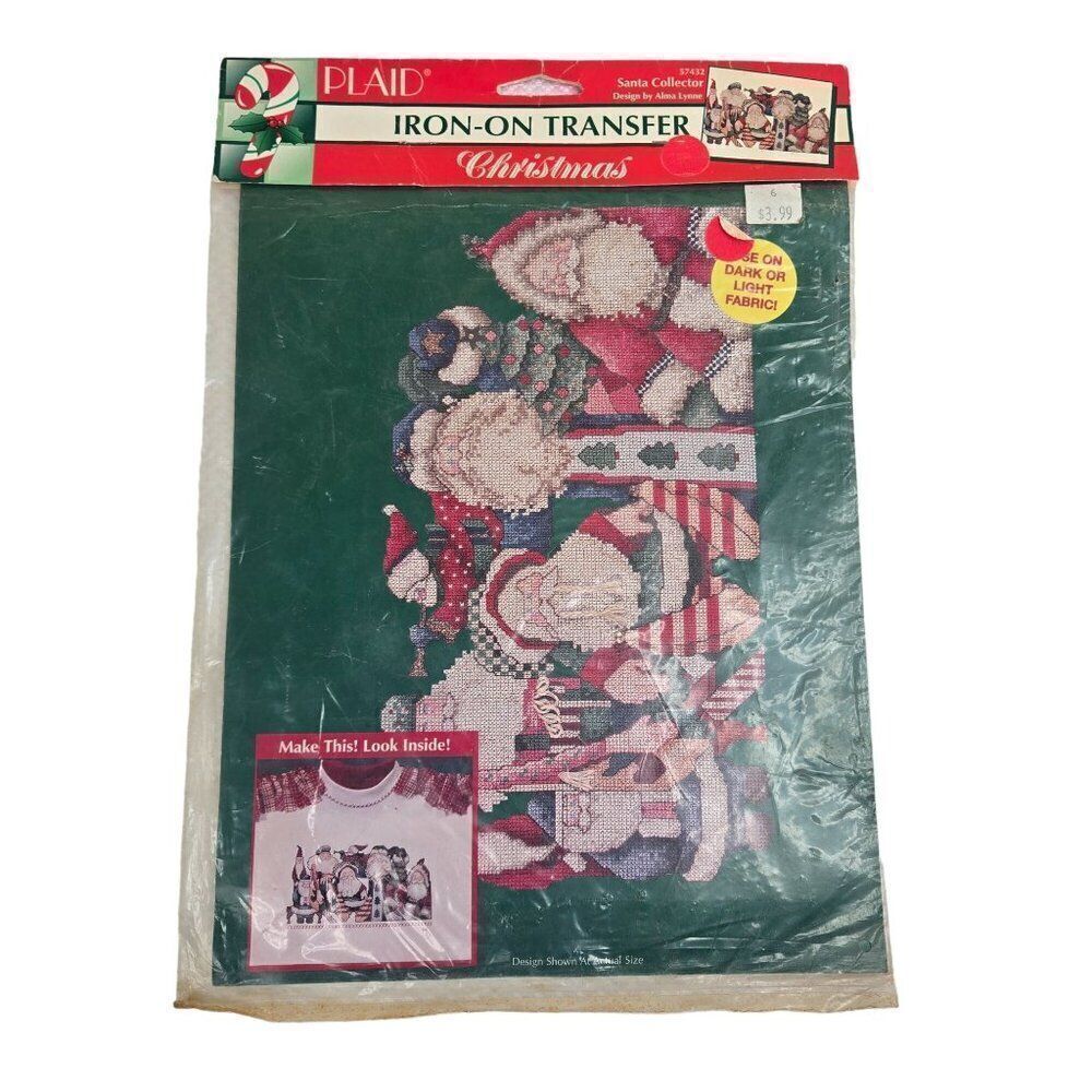 Vintage Plaid Christmas Iron-On Transfer Santa Collector By Alma Lynne